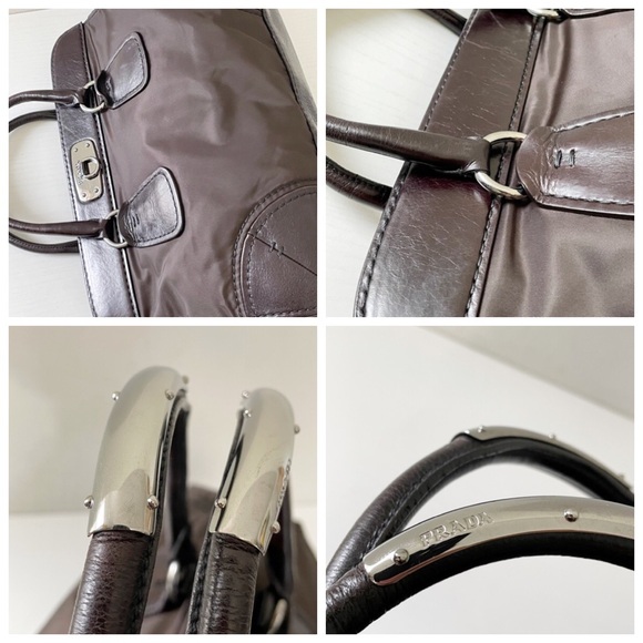 Prada dark brown Vitello leather trimmed nylon doctor bag satchel - Picture 14 of 14